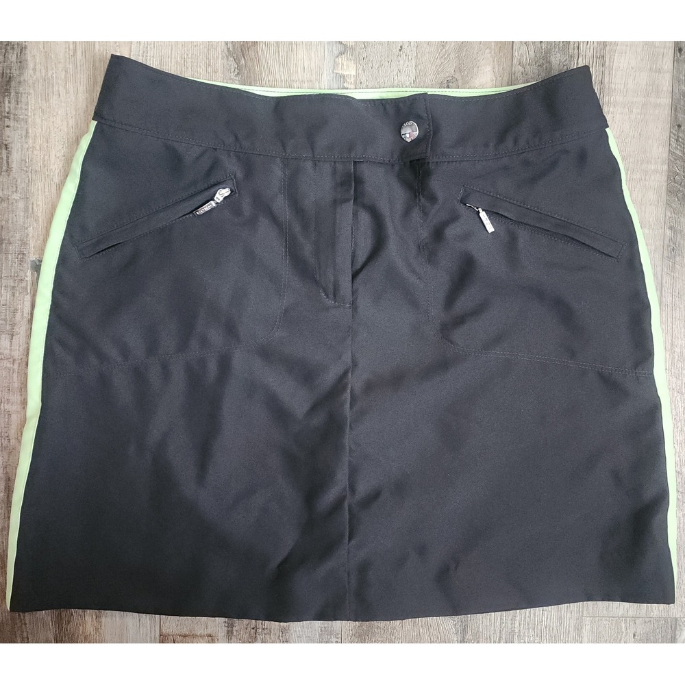 IZOD XFG Skort Women 4 Black Lime Green Cool FX Golf Athletic Skirt Zip Pocket